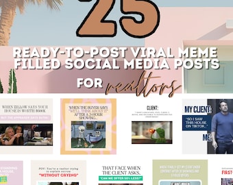 25 Funny Realtor Social Media Posts | Real Estate Meme Pack | Instagram & Facebook Content for Realtors | Editable Canva Template | Download