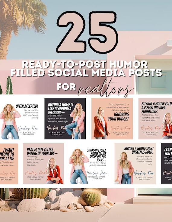 25 Funny Real Estate Social Media Templates | Realtor Marketing Canva Posts | Digital Download | Instagram & Facebook Realtor Content | Edit