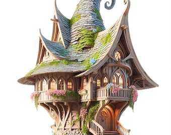 Cabaña élfica caprichosa STL / Casa de fantasía de cuento de hadas para impresión 3D