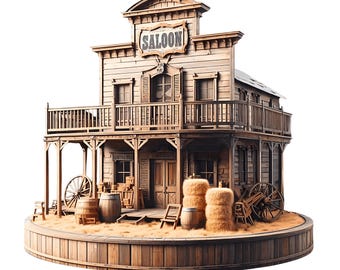 Budynek saloonu Dzikiego Zachodu (STL) | Rustykalna diorama kowbojskiego miasteczka | Model 3D o wysokiej szczegółowości do druku