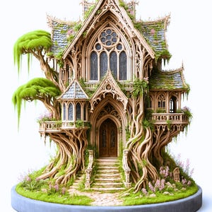 Fantasiallvträdhus i STL | 3D-utskrivbar dioramamodell | Sagohus | DnD-terräng | Digitalt
