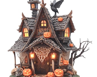 Halloween Witch Cottage STL – Pumpkin Lantern House 3D Printable Model