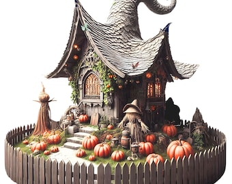 Pumpkin Witch Cottage STL | Halloween House Model for 3D Printing