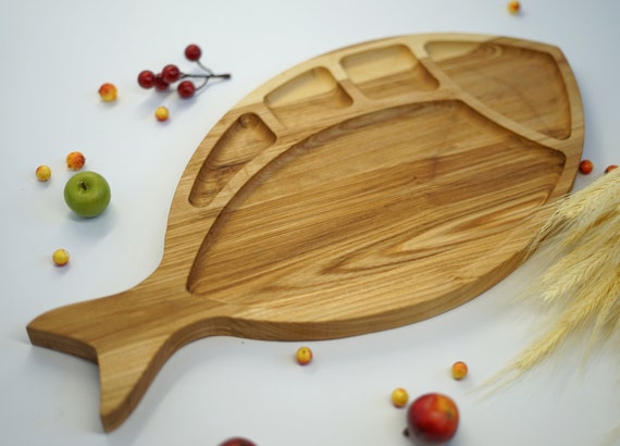Fish Shape Wooden Platter, Kitchen Serving Tray, Wood Buffet