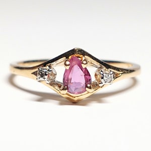 Vintage 14k Yellow Gold Art Deco  Ruby and Diamond Ring