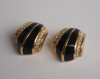 Vintage Christian Dior Gold Tone Crystal Enamel Clip-on Earrings