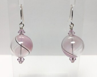 Vintage Sterling Silver Hand Blown Glass Earrings