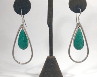 Vintage Sterling Silver Reconstructed Crushed Turquoise Earrings