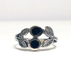Vintage Sterling Silber Schwarz Onyx Blattwerk Ring