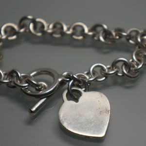 Vintage Sterling Silver Blank Heart Tag Chain Bracelet