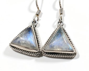 Vintage Sterling Silver Triangle Moonstone Earrings