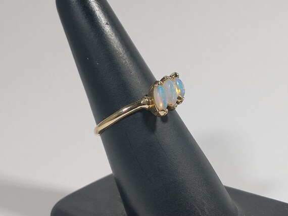 Vintage 14k Gold Triple Jelly Opal Ring - image 5