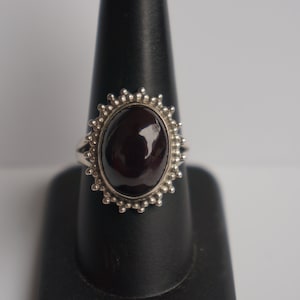 Vintage Sterling Silver Large Deep Red Garnet Ring