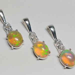 Vintage Sterling Silver Ethiopian Opal with Clear Topaz Pendant (You Choose)