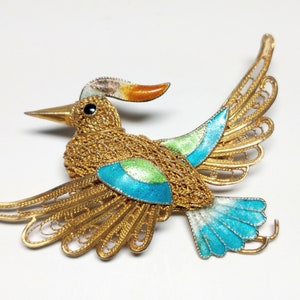 Vintage Victorian Style Vermeil Cannetille Filigree Bird Brooch