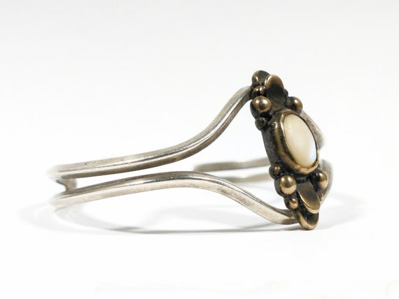 Vintage Sterling Silver and Brass Mother of Pearl… - image 4
