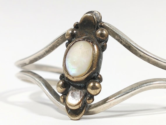 Vintage Sterling Silver and Brass Mother of Pearl… - image 3