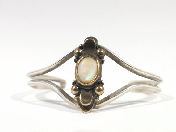 Vintage Sterling Silver and Brass Mother of Pearl… - image 1