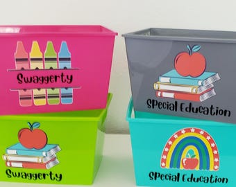 Personalized Teacher Plastic Rectangular Gift Bucket, Teacher Appreciation Gifts, Teacher Therapy Gift, Custom Back to School Gift Basket