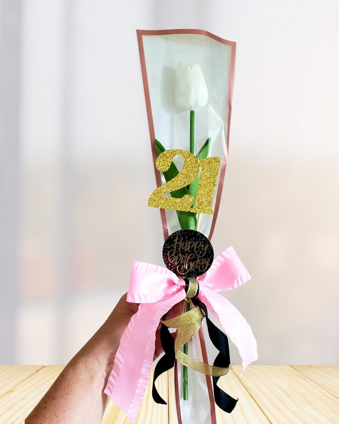Personalized 21st Birthday Artyficial Tulip Centerpiece Pink, Gold ...