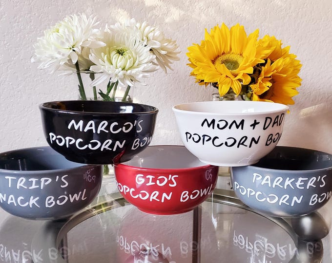 Personalized Popcorn Ceramic Bowl, Custom Snack Bowl, Breakfast Bowl for Kids, Cereal Bowl, Ice Cream Bowl, Gift for Grandpa, Snack Bowl