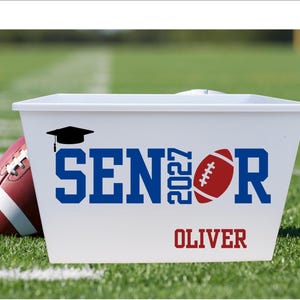 Personalized Senior Year Football Basket,  Custom Graduation Class of 2027 Gift Bucket,  Team Name Bin