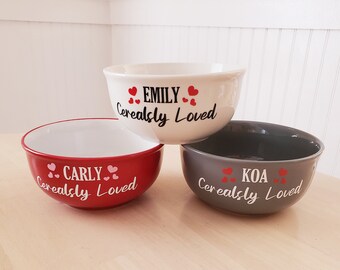 Red Personalized Cerealsly Loved Breakfast Bowl, Custom Cereal Bowl for Valentines Day, Valentines Day Gift for Kids, Mom, Grandpa, Grandma