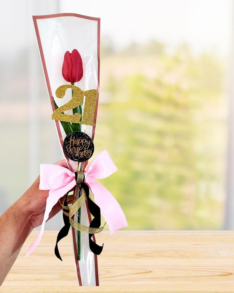 Personalized 21st Birthday Artyficial Tulip Centerpiece Pink, Gold ...
