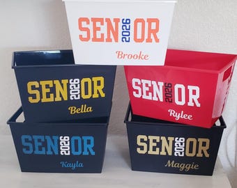 Personalized Senior Buckets, Personalized Senior Bin, Class of 2026 Gift Basket, High School Senior Night, College University Senior Night