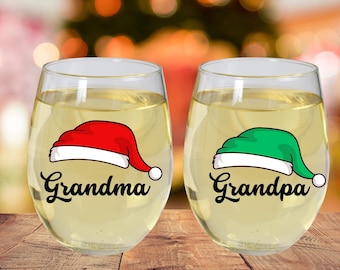 Personalized Santa Hat Name Wine Glass, Custom Stemless Water Glass Cup, Christmas Gift Party Decoration