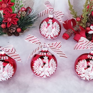 Polish Christmas Ornament, Poland Eagle Ornament, Polska Christmas Ball, Polish Heritage Gift Red White Christmas Decor Polish American Gift afbeelding 1