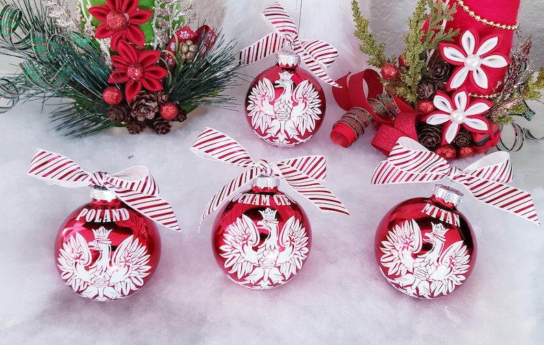 Polish Christmas Ornament, Poland Eagle Ornament, Polska Christmas Ball, Polish Heritage Gift Red White Christmas Decor Polish American Gift afbeelding 1