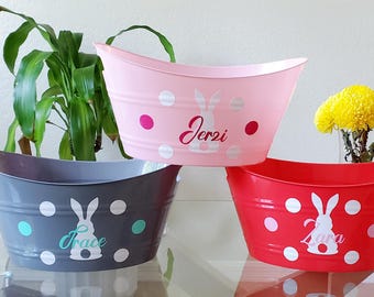 Personalized Easter Gift Bunny Bucket for Boys - Girls, Custom Kids Name Gift Chicks Basket