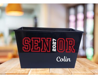 Personalized Plastic High School Senior Night 2027 Gift Bucket, College University Class of 2027 Basket, High School Graduation Party Bin