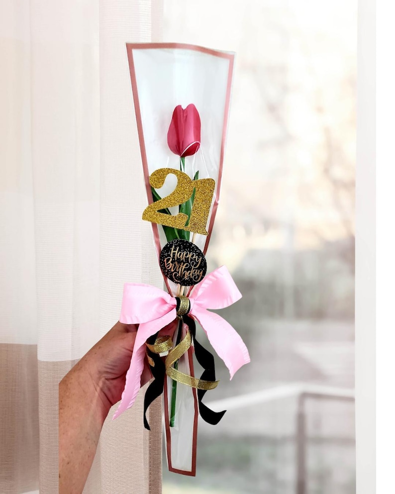Personalized 21st Birthday Artyficial Tulip Centerpiece Pink, Gold ...