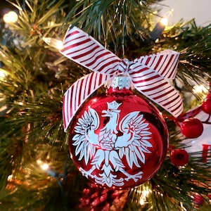 Polish Christmas Ornament, Poland Eagle Ornament, Polska Christmas Ball, Polish Heritage Gift Red White Christmas Decor Polish American Gift afbeelding 3
