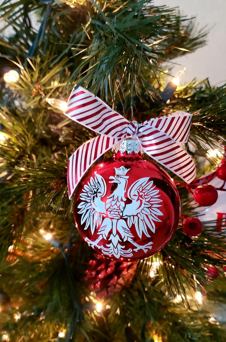 Polish Christmas Ornament, Poland Eagle Ornament, Polska Christmas Ball, Polish Heritage Gift Red White Christmas Decor Polish American Gift afbeelding 3
