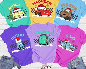 Disney Christmas Cars Shirt, Christmas Cars Gift, Mcqueen and Sally and Mater Shirt, Disney Matching Shirts, Disney Trip Tee, Christmas Gift