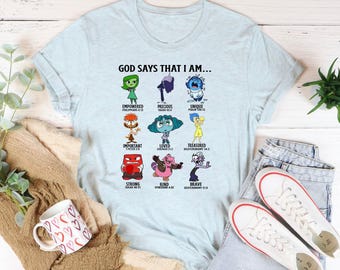 Camiseta "Dios dice que estoy al revés", "Dios dice que estoy al revés", camiseta cristiana de Disney, camiseta de las películas "Intensamente 2", camiseta de "Intensamente 3" de Disney