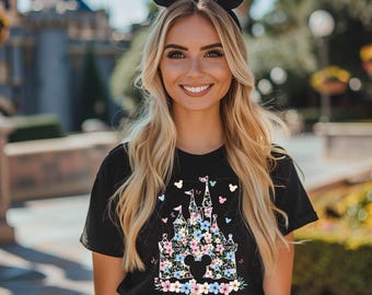 Disney Castle Floral Shirt, Vintage Disney Shirt, Happiest Place on Earth Shirt , Magic Kingdom Shirt, Disney Trip Shirt, Disney Fun Shirt