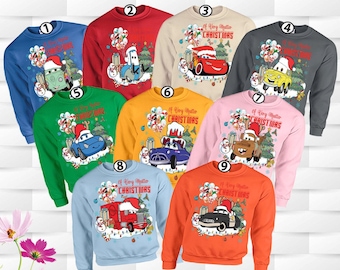 Handmade Disney Cars Christmas Sweatshirt, Mcqueen and Sally Hoodie