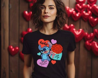 Disney Stitch Valentines Day  Shirt,  Valentine Gift, Lilo And Stitch Shirt, Disneyland Trip Shirt, Stitch Fun Gift
