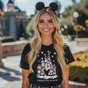 Disney Castle Floral Shirt, Vintage Disney Shirt, Happiest Place on Earth Shirt , Magic Kingdom Shirt, Disney Trip Shirt, Disney Fun Shirt