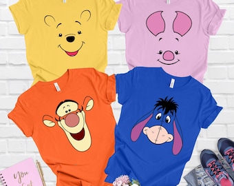Winnie the Pooh Face outline Shirt, Tigger, Piglet, Eeeyore, Roo, Lumpy, Disneyland Trip Shirt, Disney Family Trip Shirts, Pooh Fan Gift