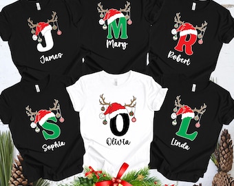 Personalized Santa Hat Christmas Shirt, Matching Family Custom Name