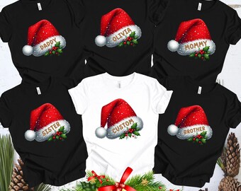 Personalized Santa Hat Christmas Shirt, Matching Family Custom Name