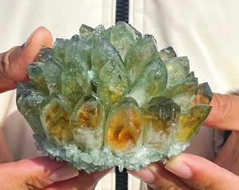 350G+ New Find green crystal Cluster,Yellow ghost crystal cluster,Quartz Vug,Mineral Samples,Home Decoration,Crystal Gifts,Reiki healing 1PC