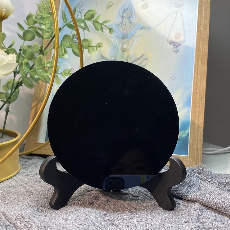 Crystal Scrying Mirror,Obsidian Mirror,Obsidian Wafer,Black Obsidian Mirror,Crystal Mirror,Home Decoration,Crystal Gifts,Reiki healing 1pc image 6