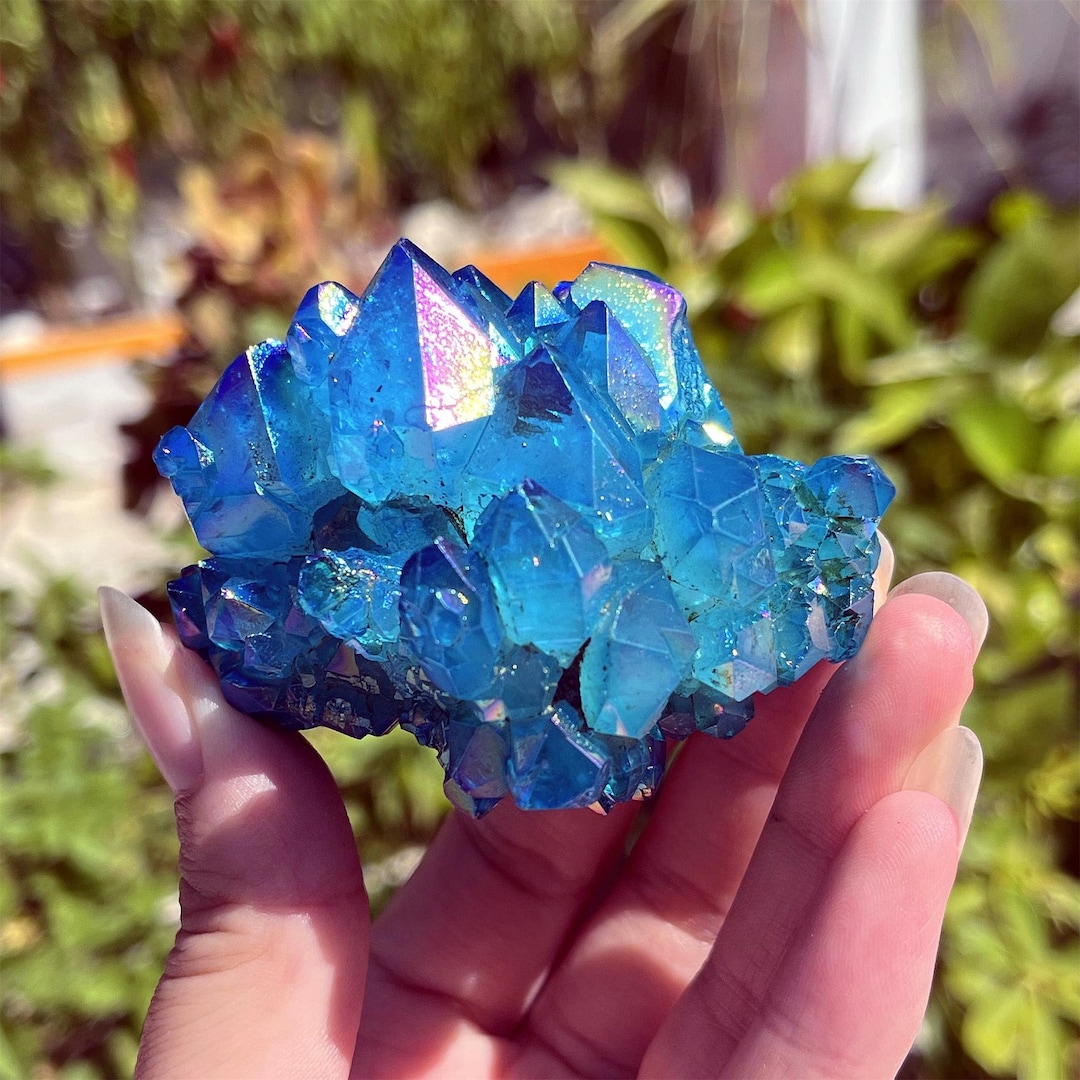 1PC Quartz Crystal Rainbow Titanium Cluster VUG Mineral Specimen Reiki Healing e