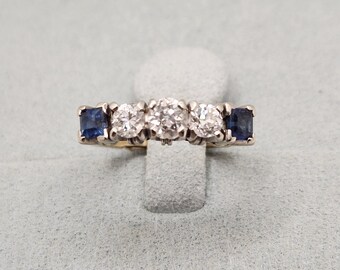 Mine Cut diamond sapphire Ring-Antique- Art Deco- sapphire- mine cut- European mine cut diamond - antique engagement ring- wedding band